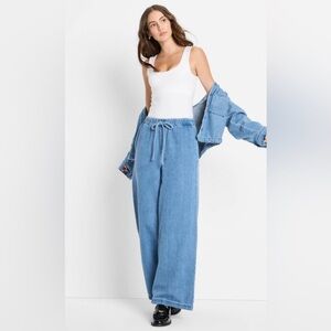 Future Collective - Women's Mid-Rise Wide Leg Denim Drawstring Pull-On Large